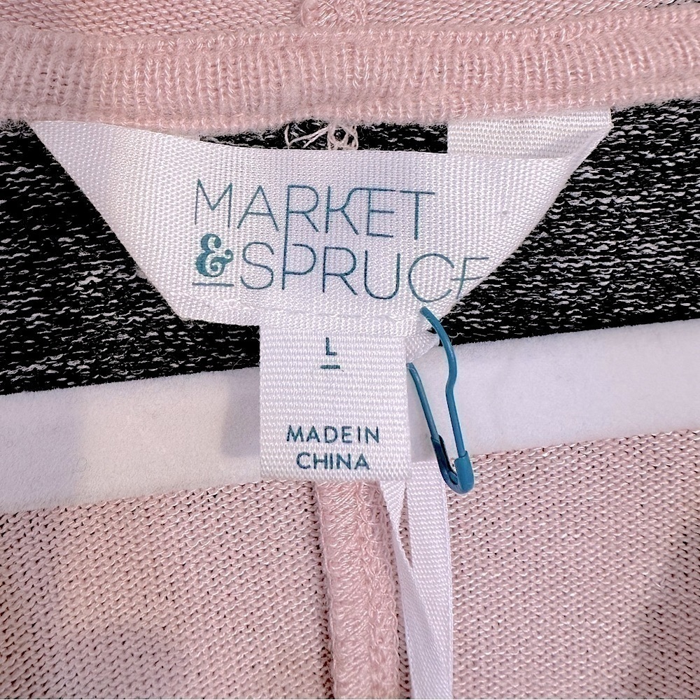NWT Market & Spruce Brushed Knit Light Pink and Black Striped Hoodie Size Large - Picture 5 of 11